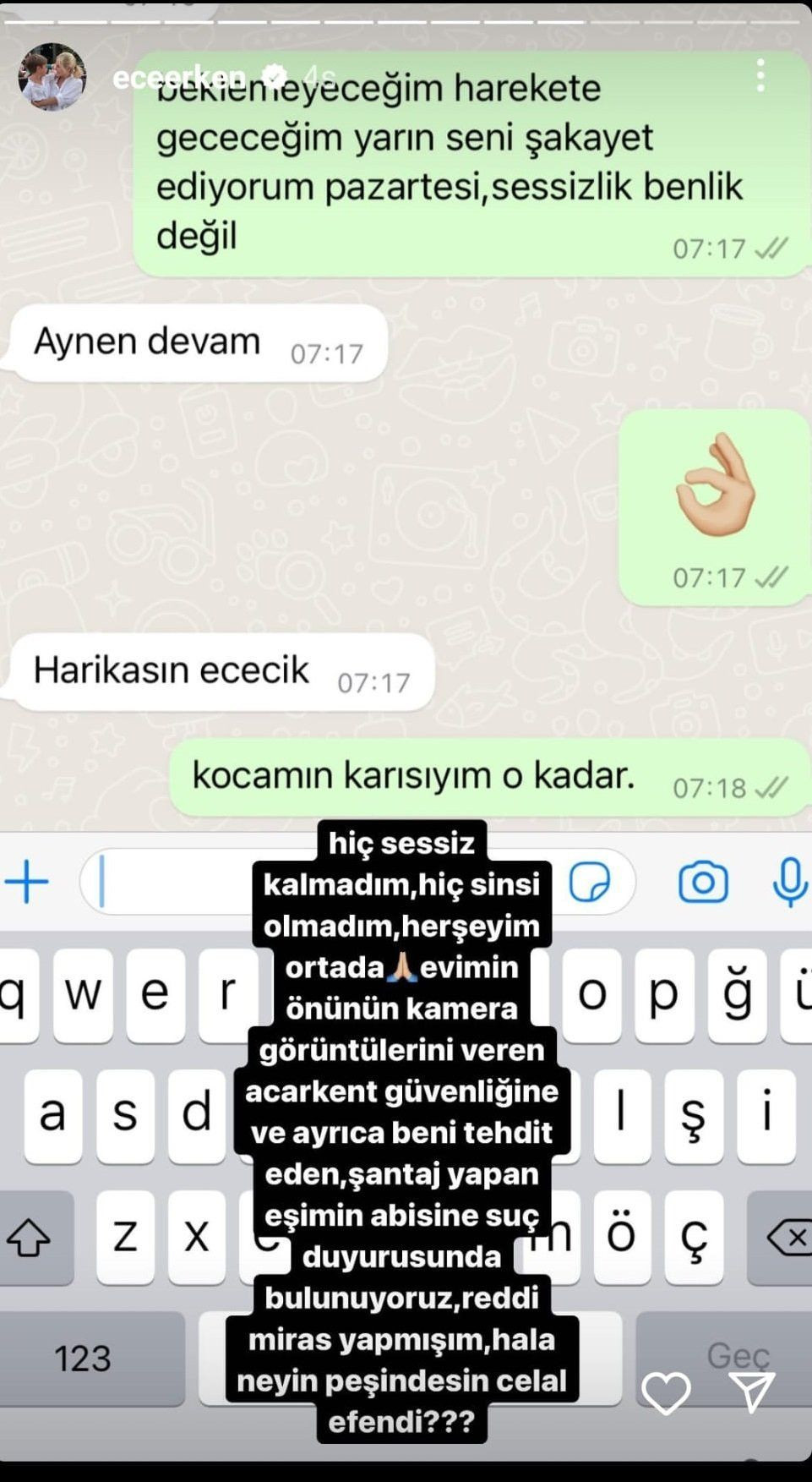 Ece Erken o isim tarafından tehdit edildiğini açıkladı! Aldığı mesajları tek tek ifşa etti… - Sayfa 16