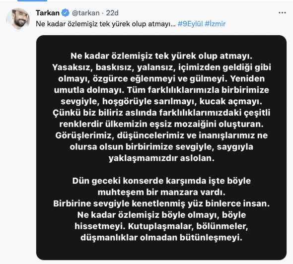 Tarkan’dan çok konuşulacak İzmir konseri paylaşımı: "Yasaksız, baskısız, yalansız..." - Sayfa 16