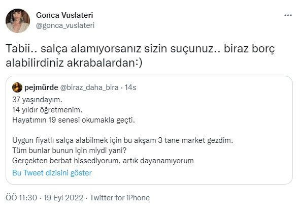 Gonca Vuslateri’den bir öğretmenin “uygun fiyatlı salça” tweet’ine Bakan Kurum göndermeli yanıt - Sayfa 5