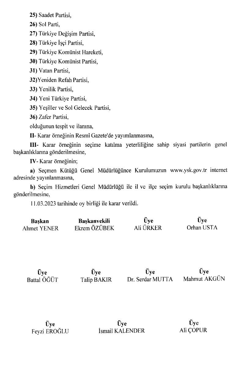 Seçime girebilecek partiler Resmi Gazete’de yayımlandı! İşte pusulada yer alacak 36 parti… - Sayfa 41