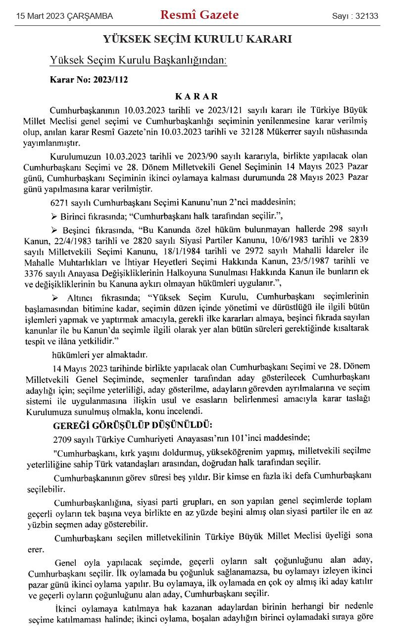 Resmi Gazete’deki YSK kararlarında dikkat çeken detay! İkinci tura tek aday kalırsa… - Sayfa 19