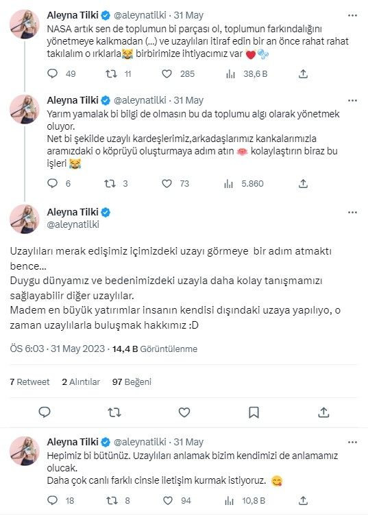 Aleyna Tilki'den NASA'ya çağrı: "Uzaylılarla buluşmak hakkımız" - Sayfa 6