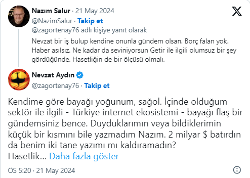 Yemeksepeti kurucusu Nevzat Aydın ve Getir CEO’su Nazım Salur'dan "borç" atışması! - Sayfa 7