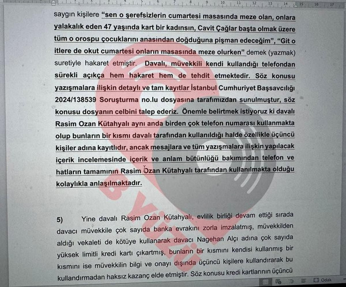 Nagehan Alçı’nın dava dilekçesi ortaya çıktı: Rasim Ozan Kütahyalı’dan eski eşine ağır sözler! - Sayfa 26