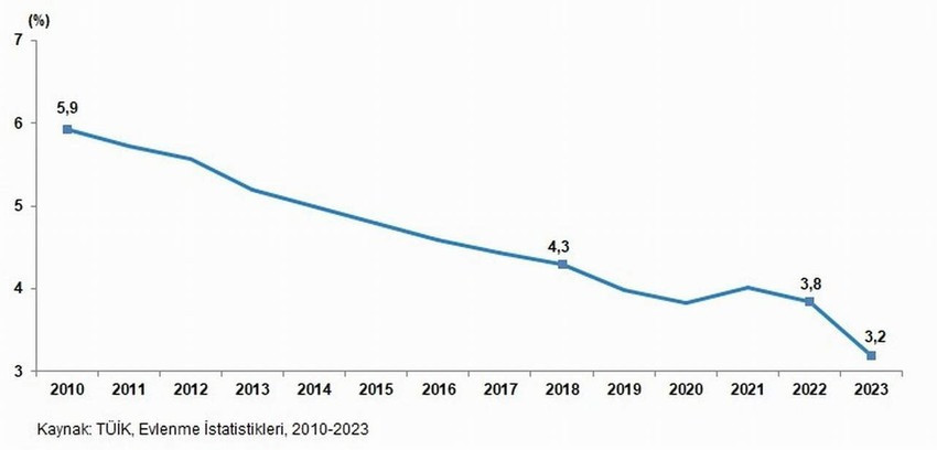 Türkiye İstatistik Kurumu'nun Mayıs 2024 tarihinde açıkladığı "İstatistiklerle Aile 2023" raporuna göre