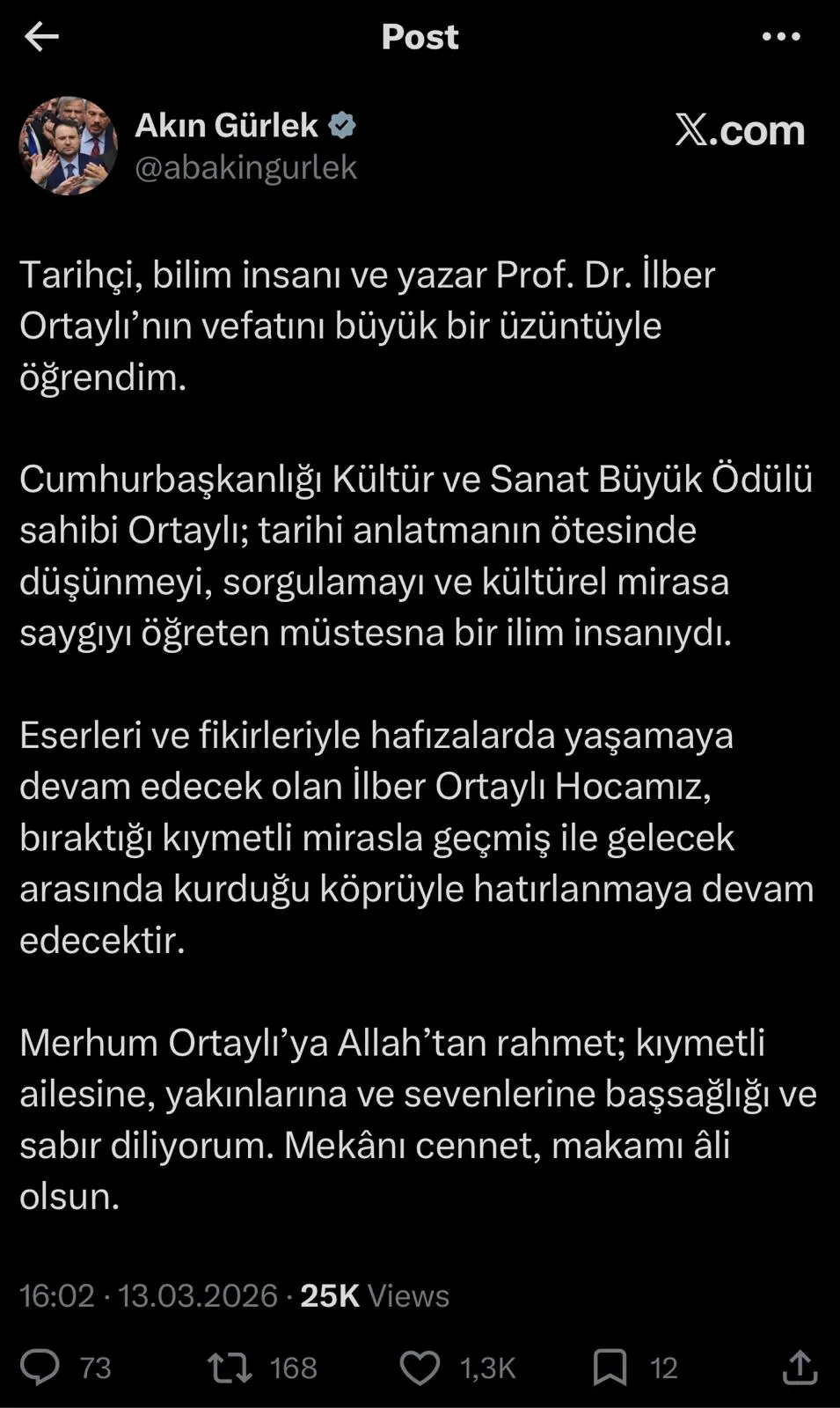 Hayatını kaybeden Prof. Dr. İlber Ortaylı için siyasilerden taziye mesajları - Sayfa 7