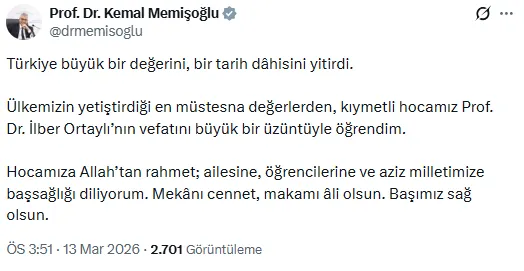 Hayatını kaybeden Prof. Dr. İlber Ortaylı için siyasilerden taziye mesajları - Sayfa 8
