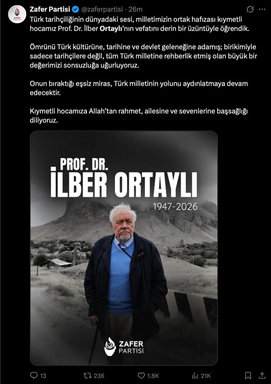 Hayatını kaybeden Prof. Dr. İlber Ortaylı için siyasilerden taziye mesajları - Sayfa 20