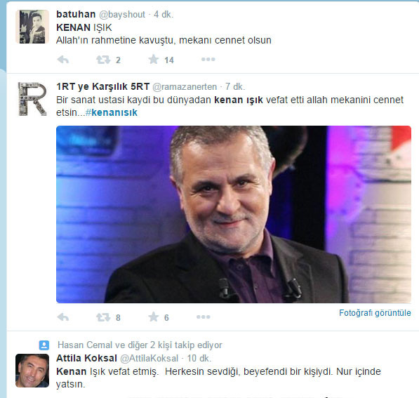 Kenan Işık öldü iddiası Twitter'ı karıştırdı - Resim : 1