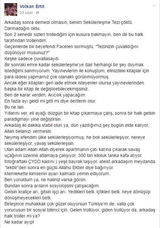 Tezi çöken akademisyen özür diledi: Türkiye sekülerleşiyormuş, he bok sekülerleşiyor! - Resim : 1