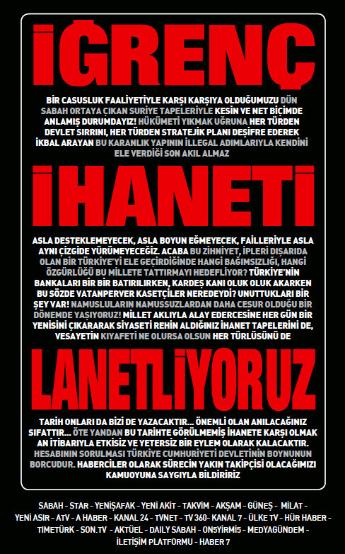 Hükümete yakın medyadan ortak bildiri: 'İğrenç ihaneti lanetliyoruz' - Resim : 1