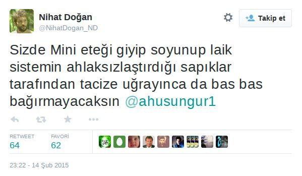 Nihat Doğan'dan tepki çeken Özgecan tweeti! Mini etek giyip, soyunursan... - Resim : 1