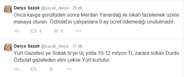 Yurt Gazetesi'nden kovulan Derya Sazak twitter'dan bombaladı! - Resim : 2