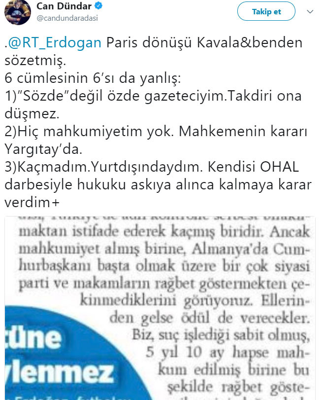 Can Dündar'dan Erdoğan'a yanıt: “Sözde” değil özde gazeteciyim! - Resim : 1