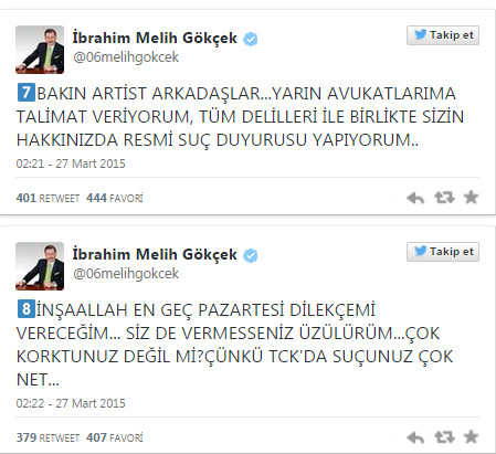 Melih Gökçek atağa kalktı: Bakın artist arkadaşlar... - Resim : 1