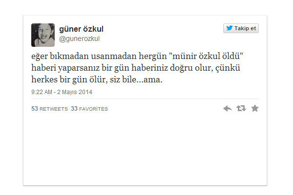 'Münir Özkul öldü' haberine Twitter'dan yanıt! - Resim : 1