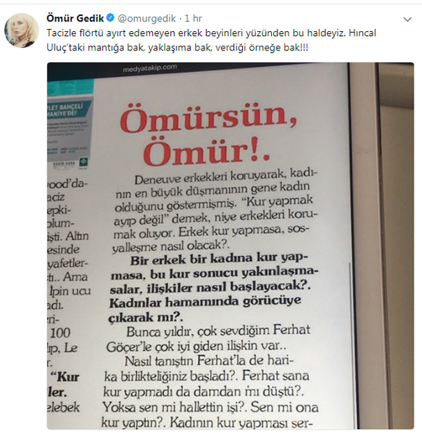 Ömür Gedik'ten Hıncal Uluç'a sert 'taciz' tepkisi: Erkek beyinleri yüzünden... - Resim : 1