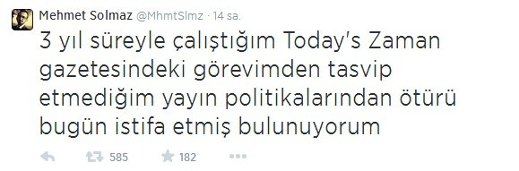 Today's Zaman yazarından ayrılık kararı: Tasvip etmediğim yayın politikalarından ötürü... - Resim : 1