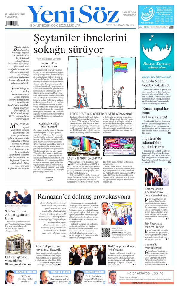 Yeni Söz gazetesinden LGBT manşeti! - Resim : 1